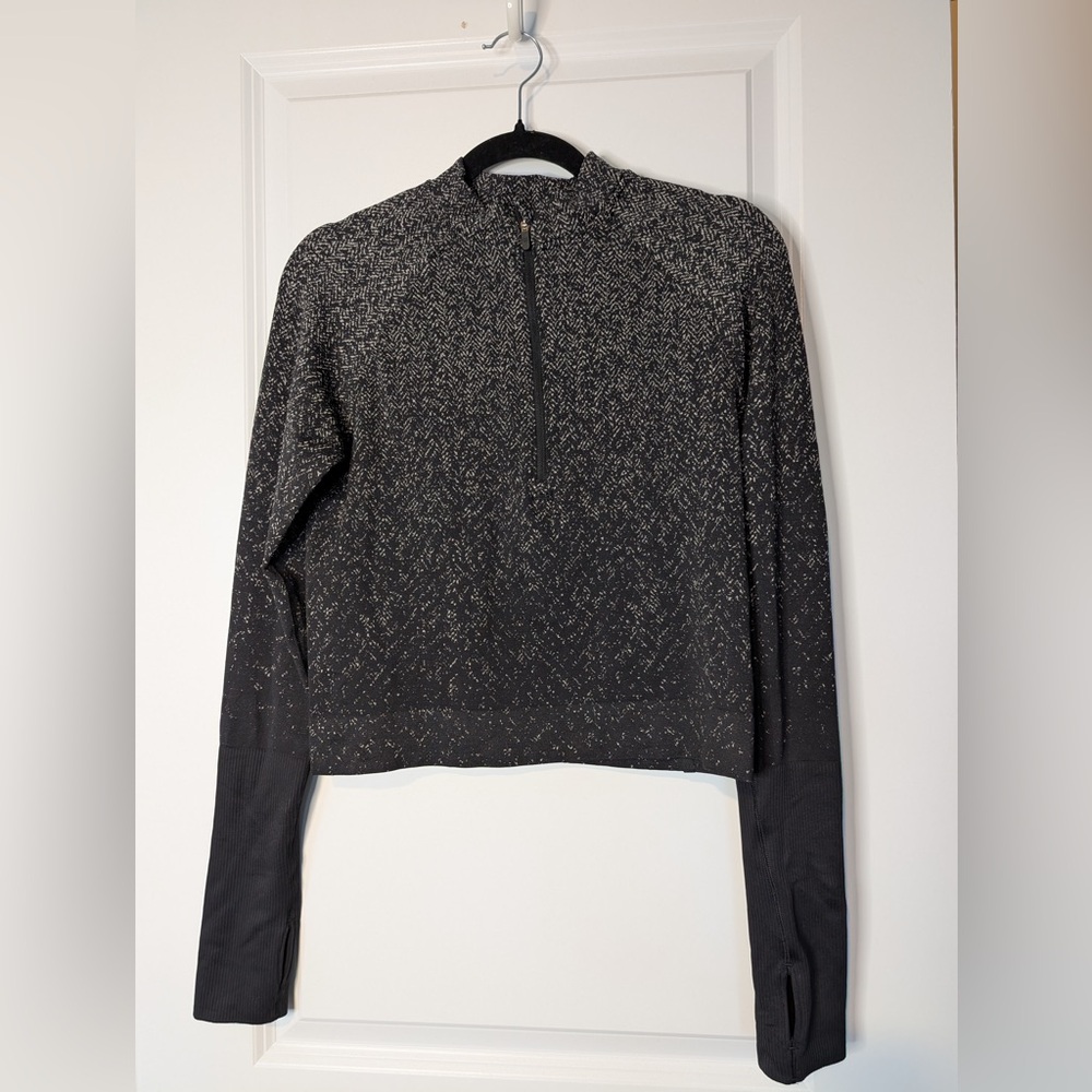 Lululemon Rest Less Cropped 1/2 Zip Herringbone Fade Black / White Size 8